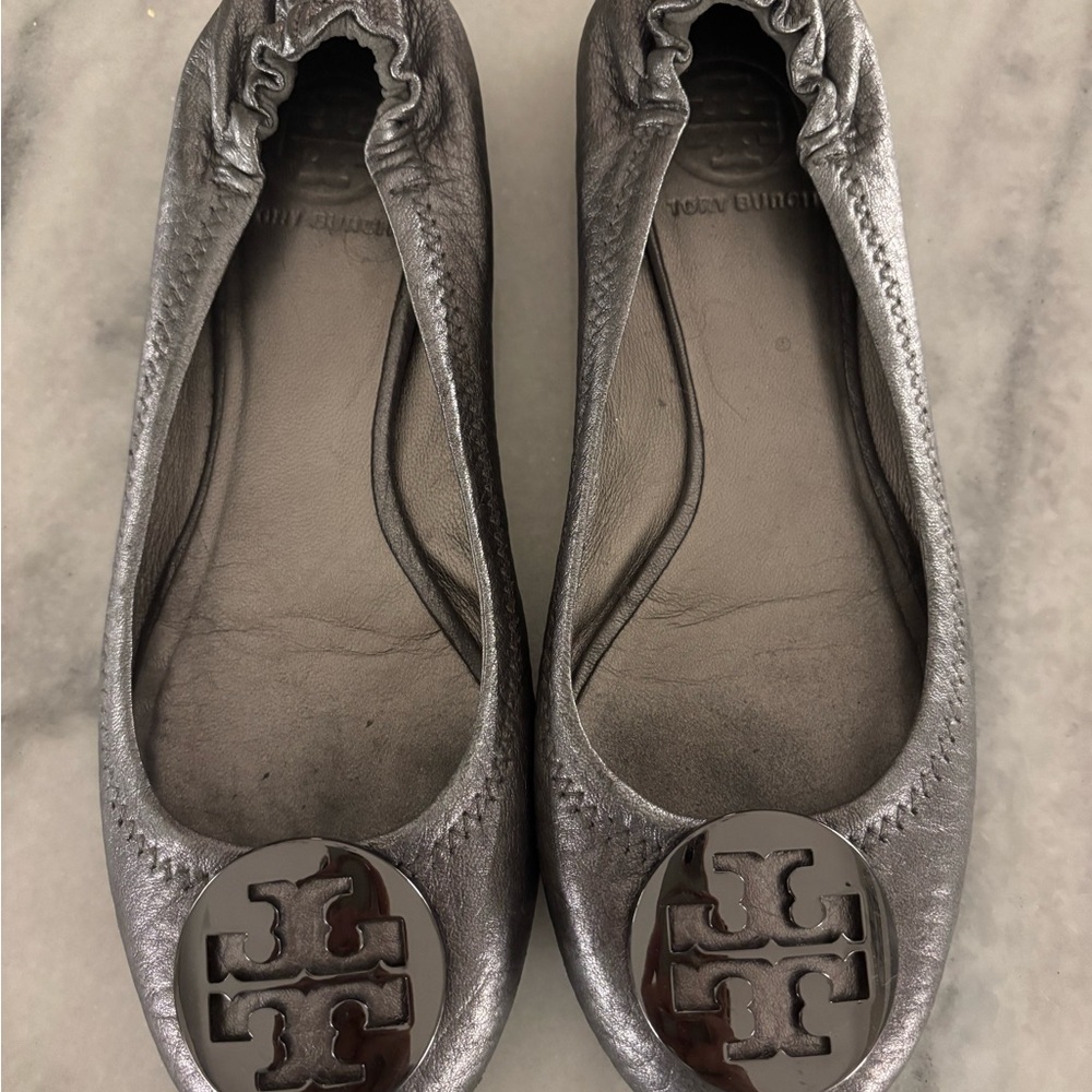 Tory Burch Metallic Gray Ballet Flats